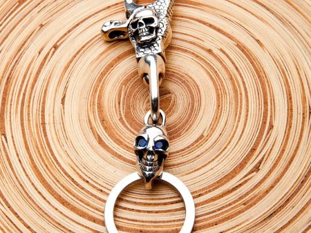 Sapphire Skull Sterling Silver Biker Keychain Online Sale