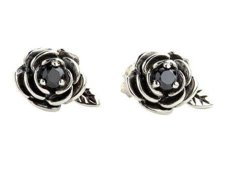 Black Rose Sterling Silver Stud Earrings For Discount