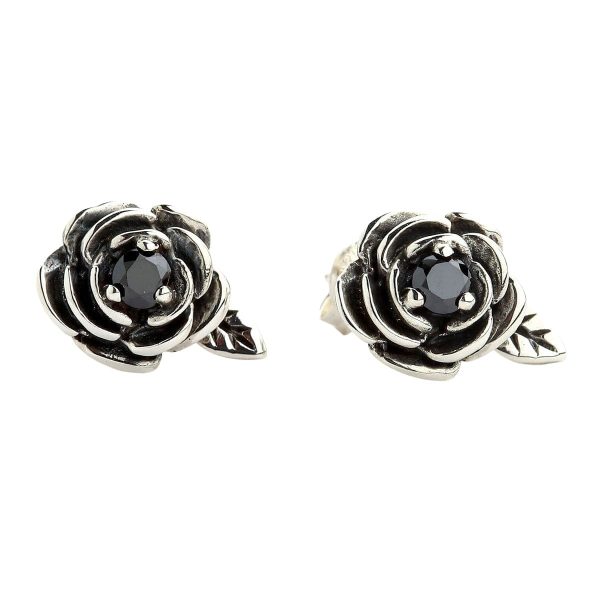 Black Rose Sterling Silver Stud Earrings For Discount