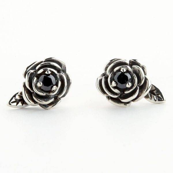 Black Rose Sterling Silver Stud Earrings For Discount