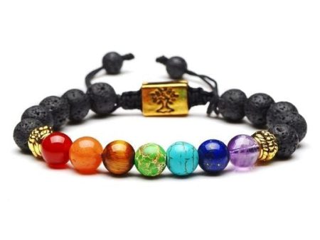 Ancient Infusions Lava Stone Adjustable Rope 7 Chakra Bracelet with Tree of Life – Grounding, Balance, and Growth For Discount