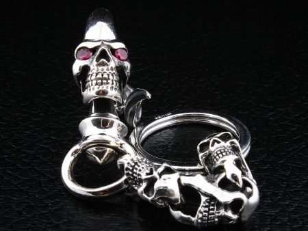 Gothic Devil Skull Sterling Silver Key Chain Online now