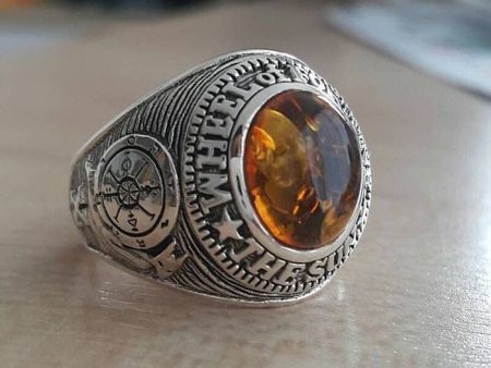 Wheel of Fortune Amulet Amber 925 Sterling Silver Men s Ring Supply