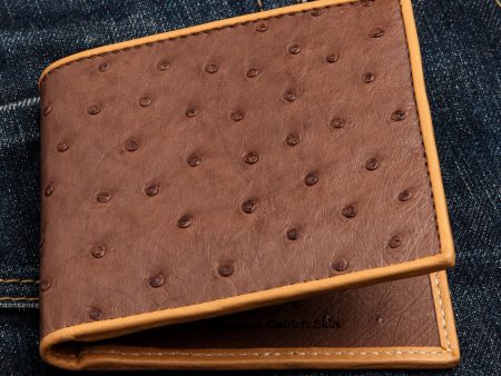 Dark Brown Twotone Ostrich Skin Leather Wallet Online now