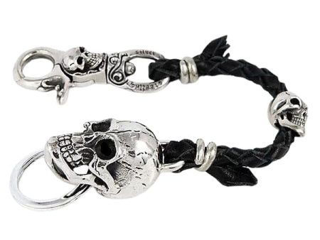 Skull Silver Leather Biker Keychain Wallet Holder on Sale