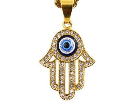 Gold Hand of Fatima Necklace – Hamsa Pendant with Cuban Zircons on Adjustable Chain Online