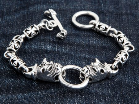 Bulldog Dog Head Sterling Silver Biker Bracelet For Cheap