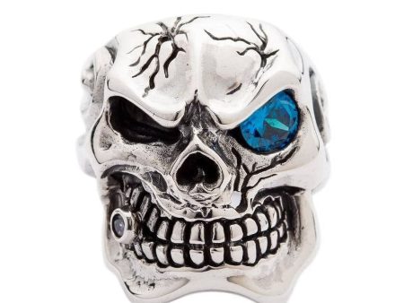 Blue Topaz Eye Mafia Sterling Silver Skull Ring Sale