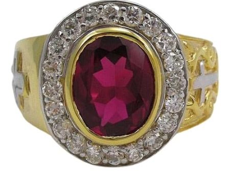 14K Yellow Gold Christian Ruby Men s Bishop Ring For Discount