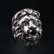 925 Sterling Silver Diamond Eye Lion Head Ring Hot on Sale