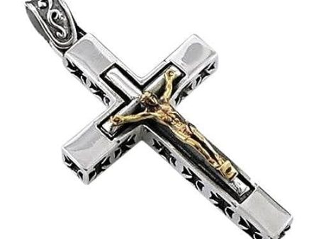 Yellow Gold Jesus Cross Crucifix Sterling Silver Mens Pendant Cheap