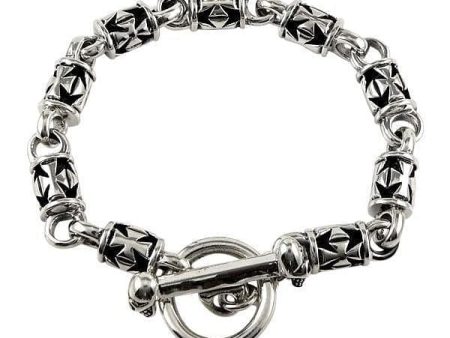 Iron Cross Sterling Silver Mens Biker Chain Bracelet Fashion