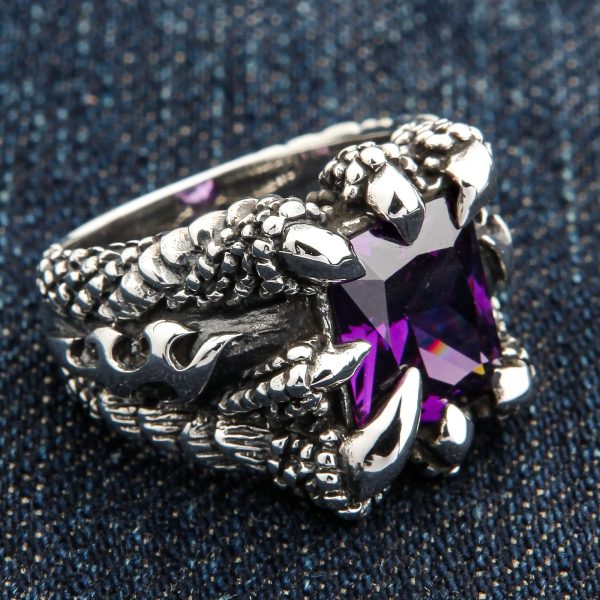 Amethyst Blade Eagle Claw 925 Sterling Silver Gothic Ring Sale