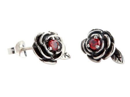 Red Garnet Rose 925 Sterling Silver Stud Gothic Earrings Online now