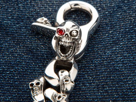 Mad Red Eye Sterling Silver Skull Keychain For Sale