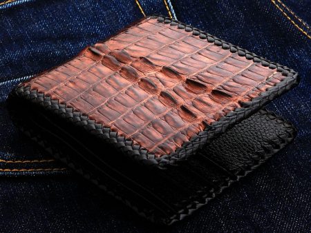 Dark Brown Crocodile Leather Bifold Biker Wallet Supply