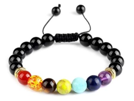 Ancient Infusions Black Obsidian Adjustable Rope 7 Chakra Bracelet – Protection, Balance, and Spiritual Energy Online Sale