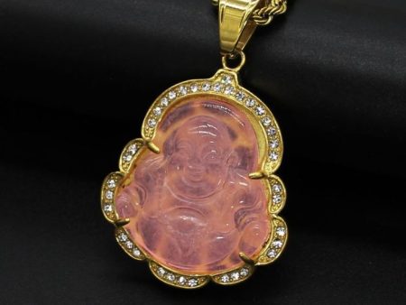 18k Gold-Plated Pink Maitreya Jade Laughing Buddha Necklace with Adjustable Chain – Spiritual Pendant for Men & Women For Discount