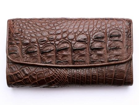 Dark Brown Genuine Crocodile Backbone Skin Womens Wallet Sale