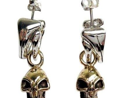 Yellow Gold Dangle Skull Sterling Silver Biker Stud Earrings For Cheap