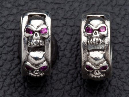 Ruby Skull Sterling Silver Hoop Men s Earrings on Sale