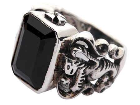 Black Stone Scottish Rampant Lion Sterling Silver Men s Ring Cheap