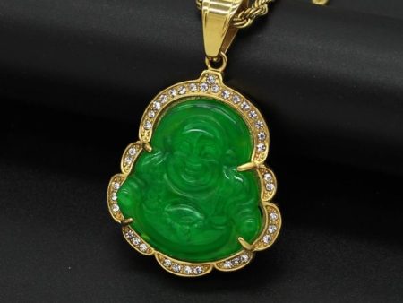 18k Gold-Plated Green Maitreya Jade Laughing Buddha Necklace with Adjustable Chain – Spiritual Pendant for Men & Women Discount