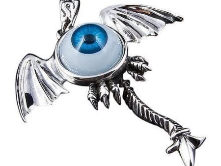 Sterling Silver Blue Eyeball Gothic Wings Pendant For Cheap