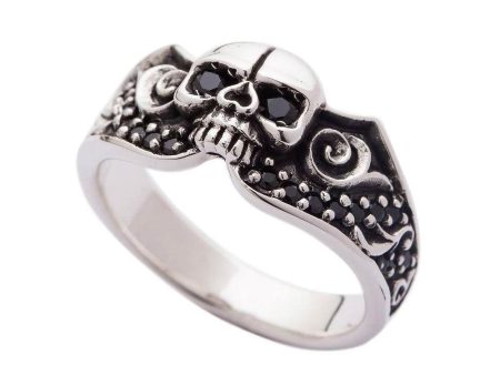 Black Stones Tribal Skull Sterling Silver Gothic Ring Online Sale