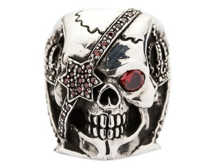 Sterling Silver Red Garnet Eye Crown Pirate Skull Ring Online Hot Sale