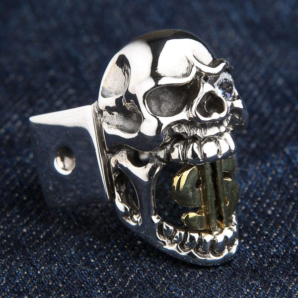 14k Yellow Gold Dollar Sign Sterling Silver Skull Ring Online