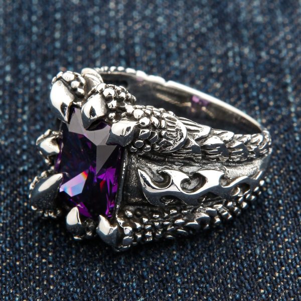 Amethyst Blade Eagle Claw 925 Sterling Silver Gothic Ring Sale