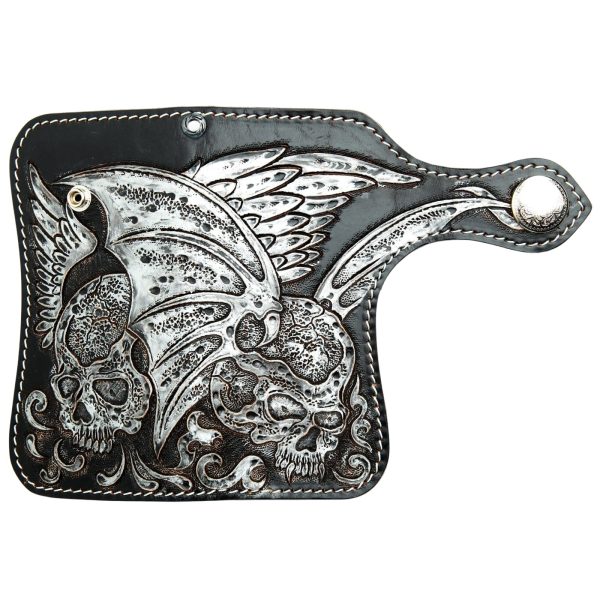 Tribal Skull Carved Genuine Leather Biker Wallet on Sale