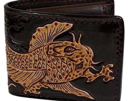 Dark Brown Koi Fish Genuine Cowhide Leather Wallet Online now