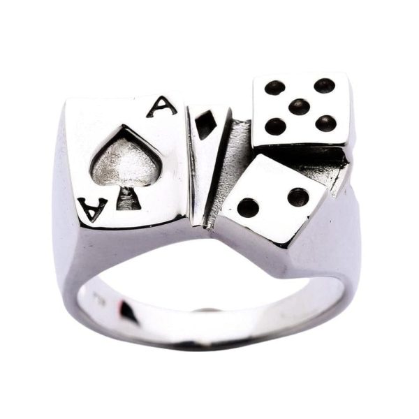 Ace Card Dice Sterling Silver Lucky Gamble Ring Discount