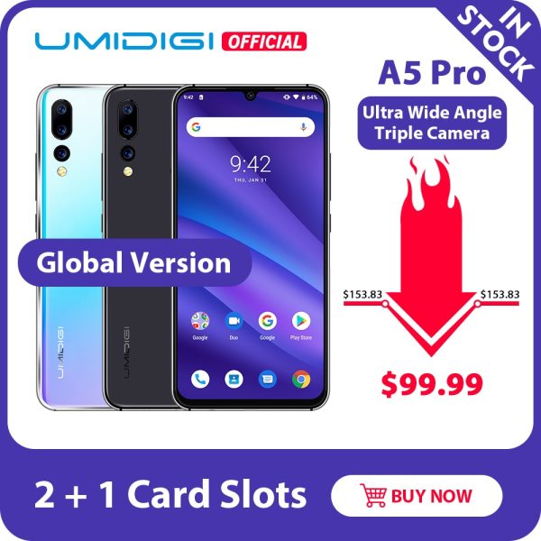 Global Version UMIDIGI A5 PRO Android 9.0 Octa Core 6.3  FHD+ Waterdrop 16MP Triple Camera 4150mAh 4GB RAM 4G Celular Smartphone For Sale