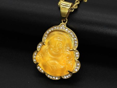 18k Gold-Plated Yellow Maitreya Jade Laughing Buddha Necklace with Adjustable Chain – Spiritual Pendant for Men & Women Hot on Sale