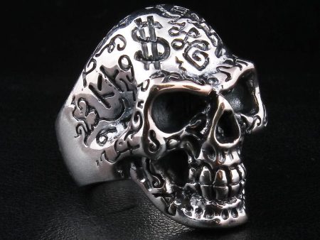 Tattoo Skull Head Sterling Silver Biker Ring For Discount