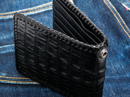 Genuine Black Crocodile Tail Skin Leather Biker Wallet Cheap