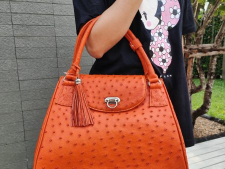 Exotic Orange Genuine Ostrich Skin Leather Handbag For Cheap