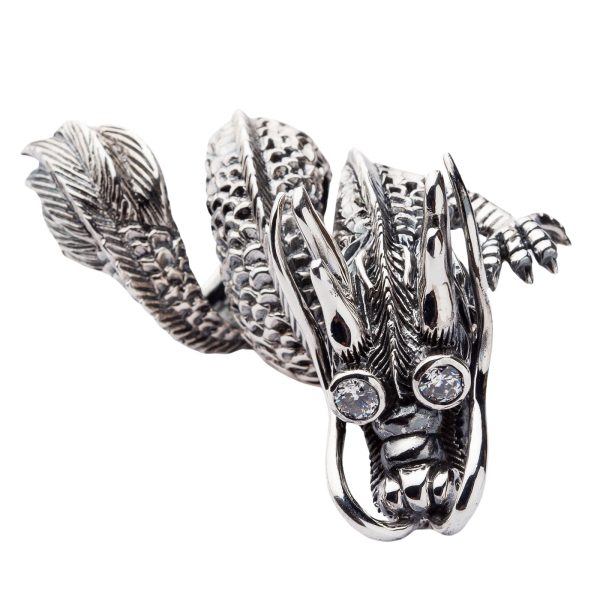 Massive Diamond Eye Dragon Sterling Silver Biker Ring Online