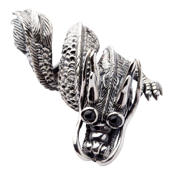 Massive Black Eye Dragon Sterling Silver Biker Ring For Discount