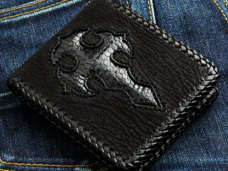 Cross Black Genuine Lizard Monitor Leather Bi-fold Biker Wallet on Sale