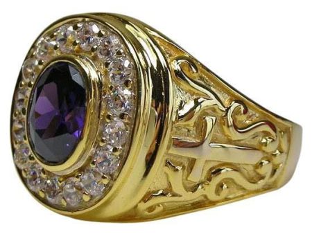 Amethyst Christian Yellow Gold Cross Bishop Ring Online Hot Sale