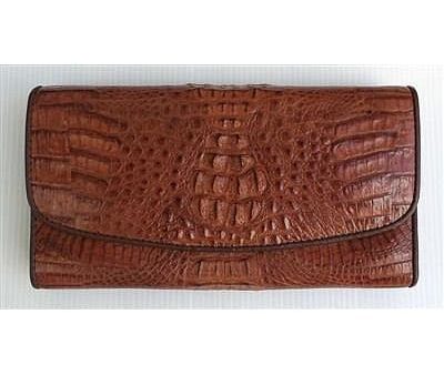 Cognac Brown Genuine Crocodile Trifold Wallet Cheap