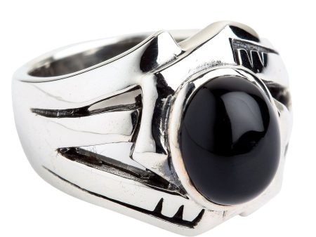 Black Onyx Sterling Silver Rocker Men s Ring Online now