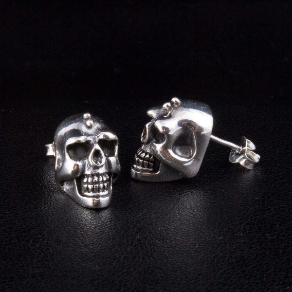 Big Skull Sterling Silver Biker Stud Earrings Cheap