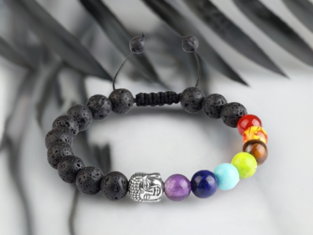 Ancient Infusions 7 Chakra Lava Stone Adjustable Rope Bracelet with Buddha Head – Balance, Protection, and Spiritual Power For Discount