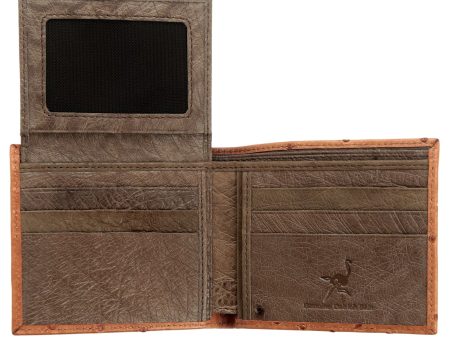 Brown Tan Taupe Ostrich Leather Mens Wallet Hot on Sale