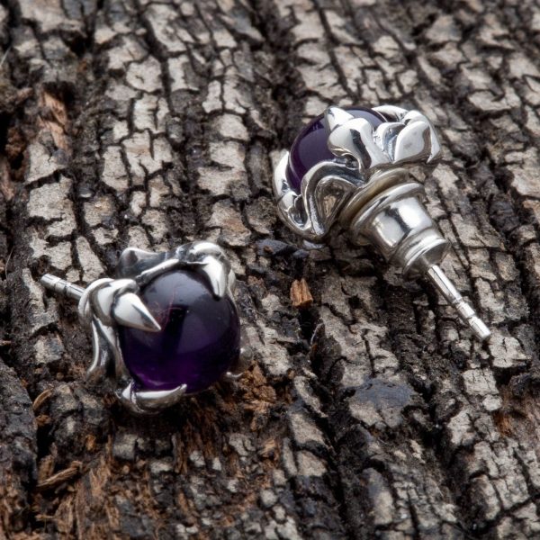 Amethyst Claw Sterling Silver Gothic Stud Earrings on Sale